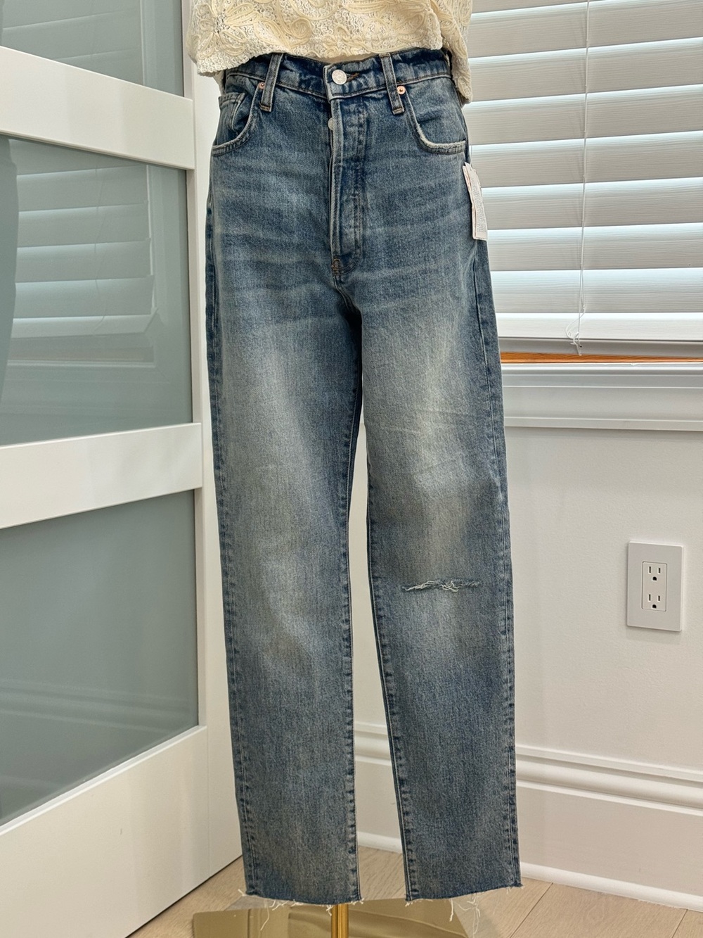 NWT 🔖Free People We The Free Stella High Rise Raw Hem Jeans Blue Sz 30.